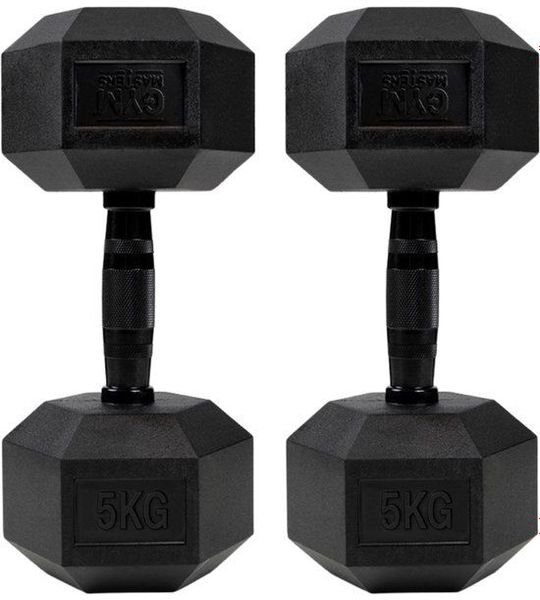 Gym Masters Dumbbells 5 kg Set (2 stuks) – Hexagon Rubber Dumbbells – Zwart
