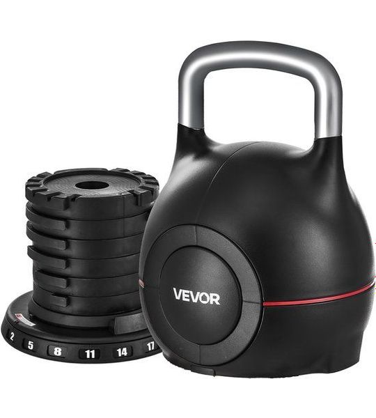 VEVOR Verstelbare Kettlebell met 7 Gewichtsniveaus 2/5/8/11/14/17/20 Kg Zwart