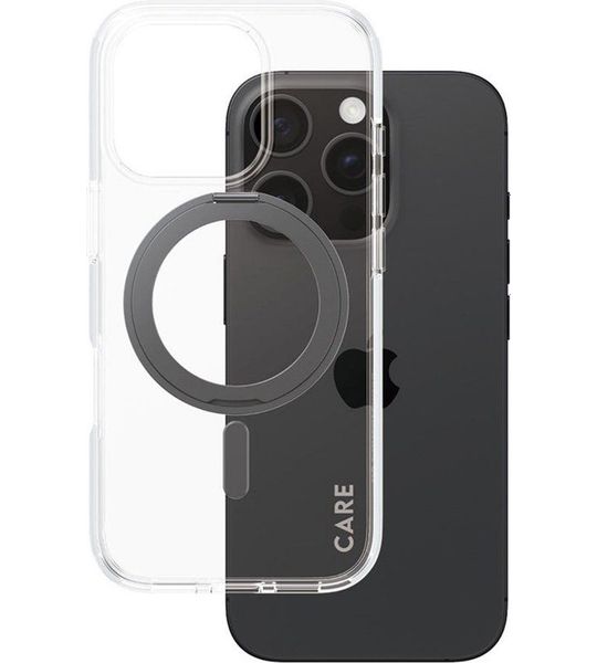CARE Feature Case Met Zwarte Kickstand En Magsafe Telefoonhoesje Voor Apple Iphone 2024 6.1'' Pro Transparant