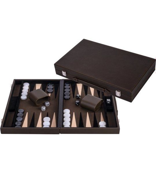 Backgammon 15" Olijfgroen & cream in lederen koffer - Longfield