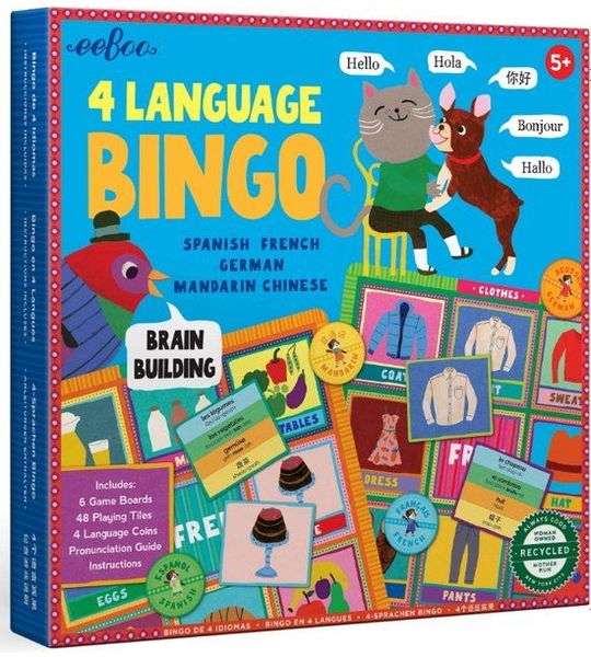 eeBoo educatief bingo spel 4 talen - kartonnen gezelschapsspel.