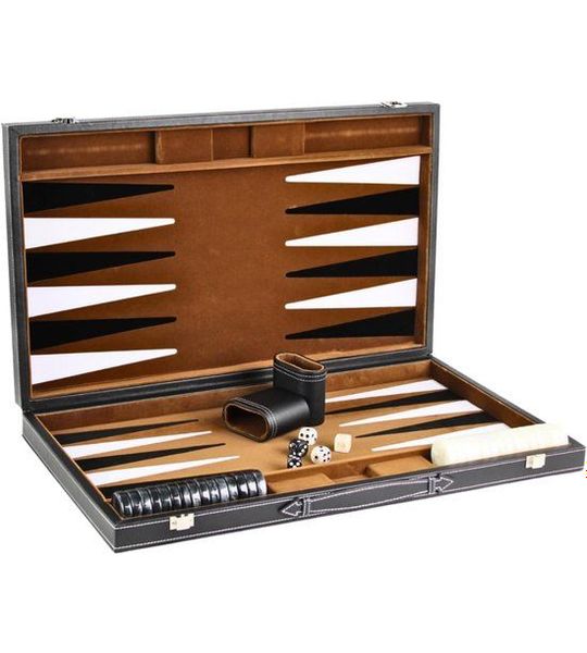 CLVP® Backgammon Koffer – Lederen Bordspel – Reisspel - Zwart