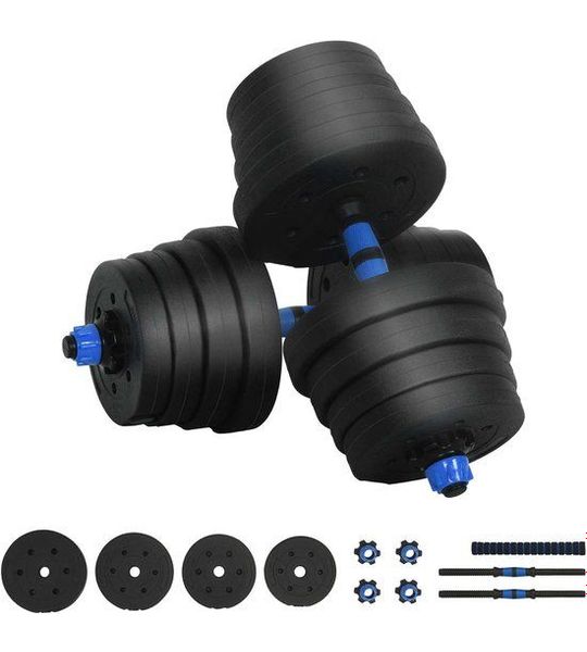 vidaXL - 2-in-1 - Dumbbell - Barbell - Set - 30kg - Zwart - en - Blauw