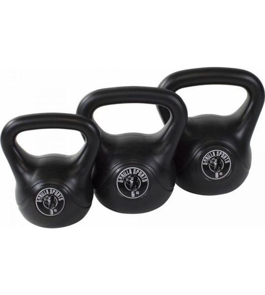 Gorilla Sports Kettlebell set van 3 - 3, 6 & 8 kg - Kunststof - Zwart