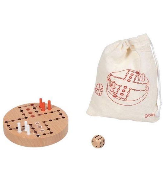 Goki Houten Ludo Spel in Katoenen Opbergzakje