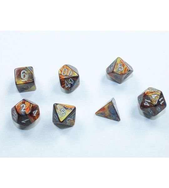 Chessex Lustrous Mini-Polyhedral Goud/Zilver Dobbelsteen Set (7 stuks)