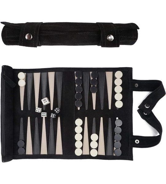 RONN® Backgammon Koffer – Luxe Backgammon Set – Zwart - 26cm x 6cm x 6cm