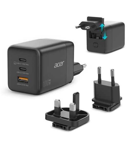 Acer Gan - 2 X Usb-c + Usb-a Ports Oplader (100w)