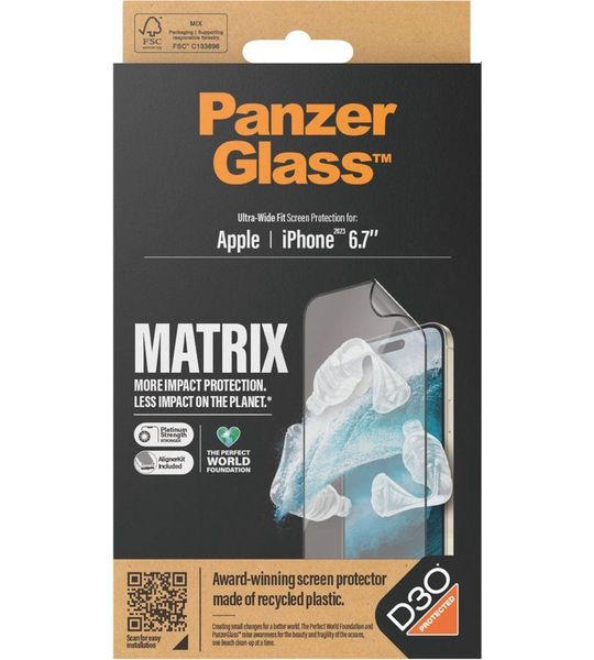 PanzerGlass Apple Iphone 15 6.7" - Ultra-wide Fit Matrix With D3o Anti-bacterial Alignerkit