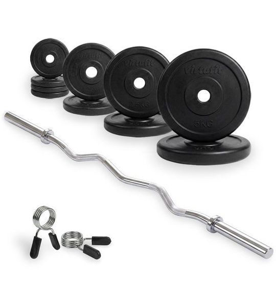 VirtuFit Rubberen Halterset - EZ Curlstang - Veerclip - 30 mm - 25 kg