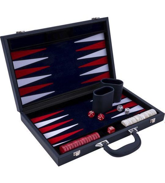 Backgammon 15" rood & wit in kunstlederen koffer - Longfield