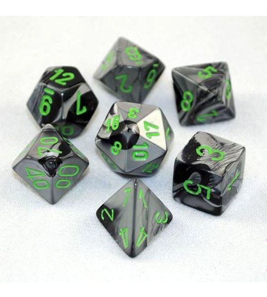 Chessex Gemini Mini-Polyhedral Black-Grey/green Dobbelsteen Set (7 stuks)