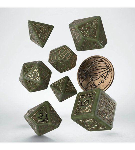 Q-Workshop The Witcher Dice Set - Triss thema dobbelstenen met munt - 7 stuks