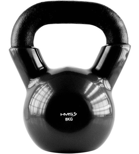 HMS KNV Serie - Zwarte Kettlebell - 8kg - Ergonomische Greep - Vinyl Coating