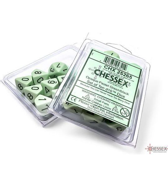 Chessex Opaque Pastel Green/black D10 Dobbelsteen Set (10 stuks)