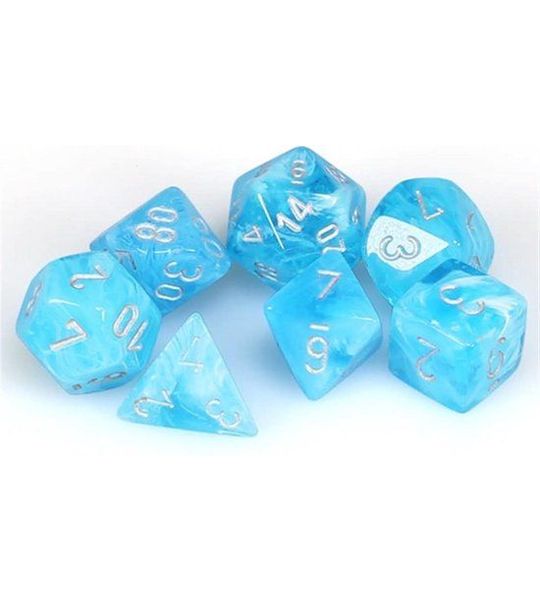 Chessex Luminar Mini-Polyhedral Sky/silver Dobbelsteen Set (7 stuks)