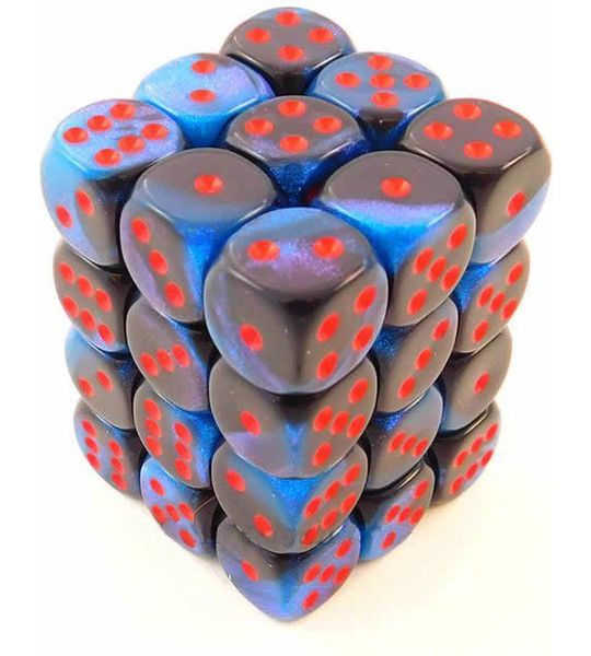 Chessex Gemini Zwart-Starlicht/rood D6 12mm Dobbelsteen Set (36 stuks)