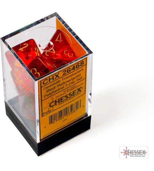 Chessex Gemini Translucent Red-Yellow/gold Dobbelsteen Set (7 stuks)