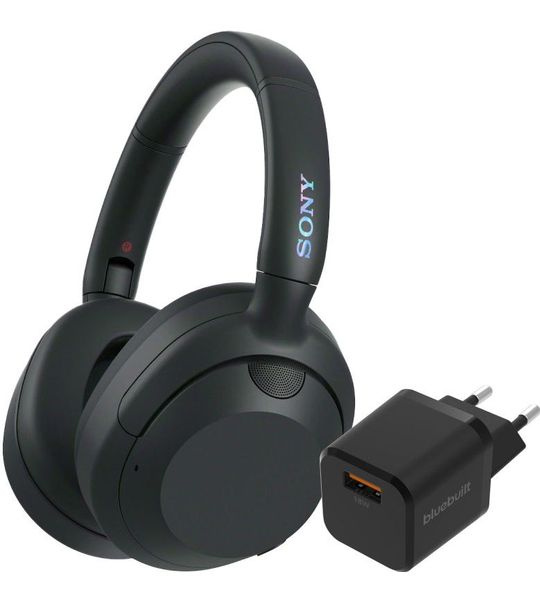 Sony ULT Wear Zwart + BlueBuilt Quick Charge Oplader met Usb A Poort 18W Zwart