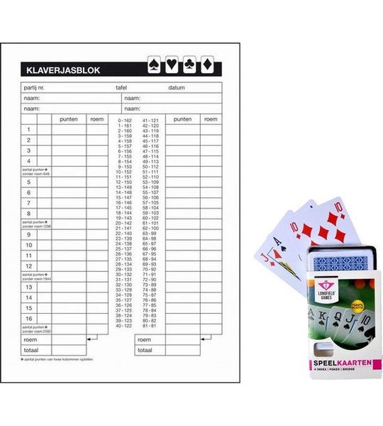Klaverjas scoreblok met speelkaarten - A5 - 50 vellen - klaverjassen spel