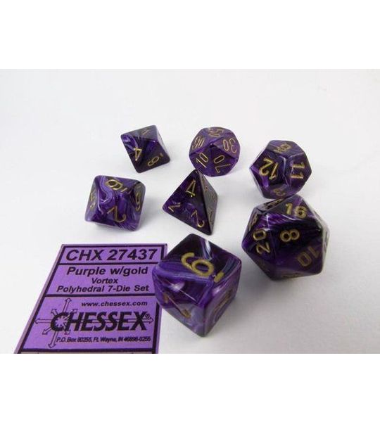 Chessex Vortex Paars/goud Polydice Dobbelsteen Set (7 stuks)