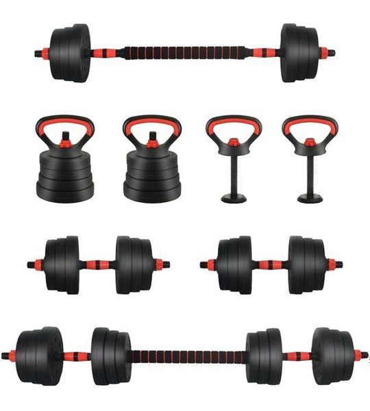vidaXL - 2-in-1 - Dumbbell - Barbell - Set - 30kg - Zwart - en - Rood