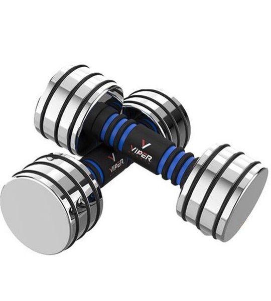 Viper Sports Verstelbare gewichten 2 x 10 kg – Dumbbells – Dumbells set – Anti-slip – Mirror finish - RVS/Foam – Steel Blue