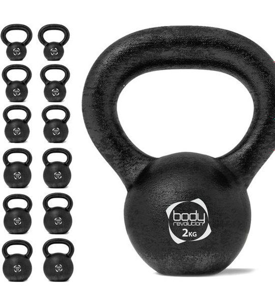 Kettlebell 2 kg gietijzer met stevige handgreep en platte basis