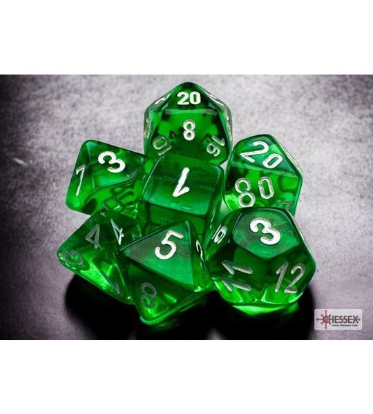 Chessex Translucent Mini-Polyhedral Green/white Dobbelsteen Set (7 stuks)