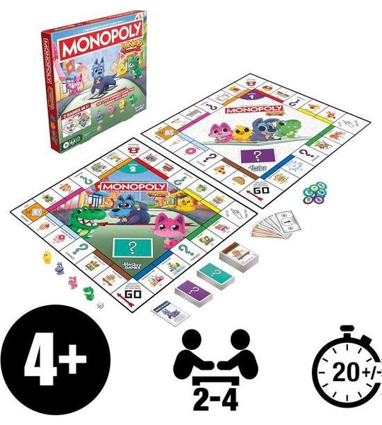 Hasbro Monopoly Junior bordspel 2 in 1 editie voor kinderen.