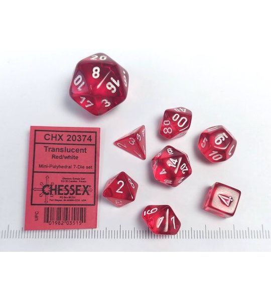 Chessex Doorschijnende Mini-Polyhedral Rood/wit Dobbelsteen Set (7 stuks)