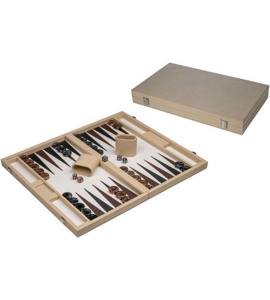 Philos Backgammon spel groot kunstleer beige - klassiek bordspel