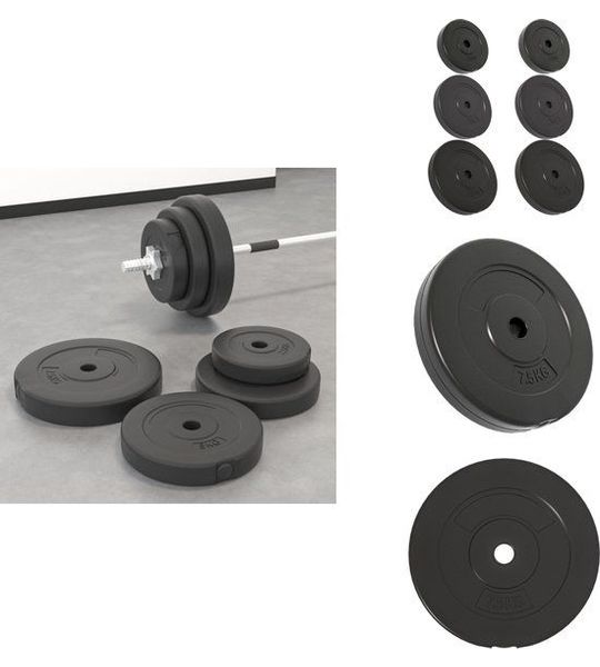 vidaXL Halterschijven - 2.5 kg - 5 kg - 7.5 kg - Kunststof bedekt - Geschikt voor professionele haltertrainingen - Multifunctioneel - Zwart - Halterset