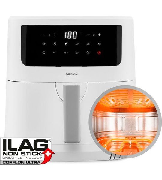 MEDION XL Airfryer P10 - 6,8 L - 2150 W - 9 programma’s - Wit