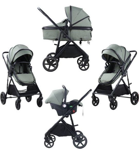 Kinderwagen Novi Baby® Jaxx V2 3-in-1 Green Melange met Autostoel