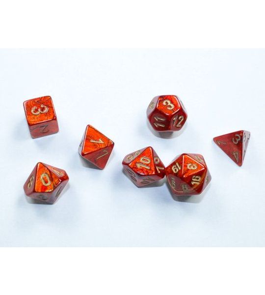 Chessex Scarab Mini-Polyhedral Scarle/gold Dobbelsteen Set (7 stuks)