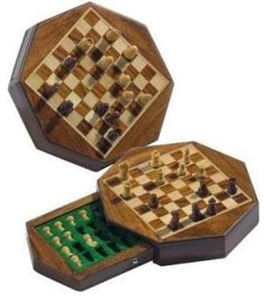 HOT Games Reisschaakcas.8 hoek.magn.Acaci.14,5x3cm