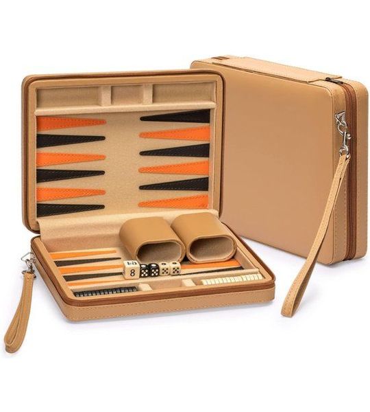 SAVI® Backgammon Koffer – Luxe Backgammon Set – Bruin - 24cm x 23cm x 1cm