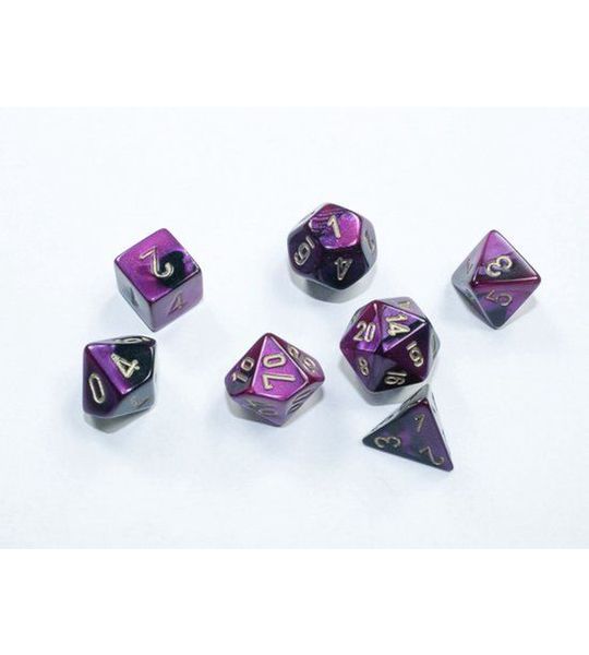 Chessex Gemini Mini-Polyhedral Black-Purple/gold Dobbelsteen Set (7 stuks)