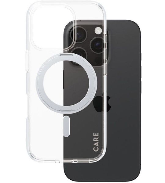 CARE Feature Case Met Zilveren Kickstand En Magsafe Telefoonhoesje Voor Apple Iphone 2024 6.1'' Pro Transparant