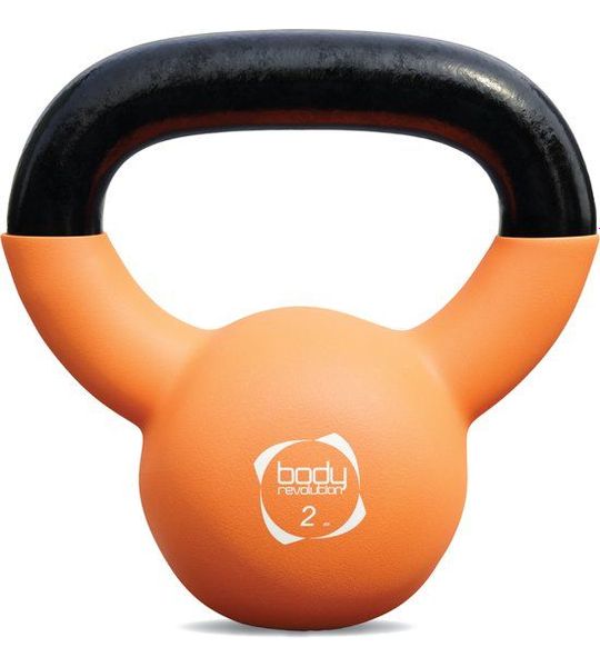 2kg kettlebell oranje met platte basis en handgreep