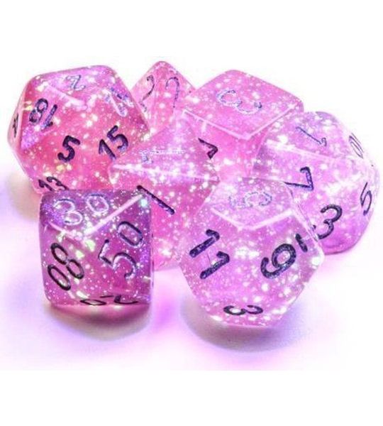 Chessex Borealis Polyhedral Pink/silver Luminary Dobbelsteen Set (7 stuks)
