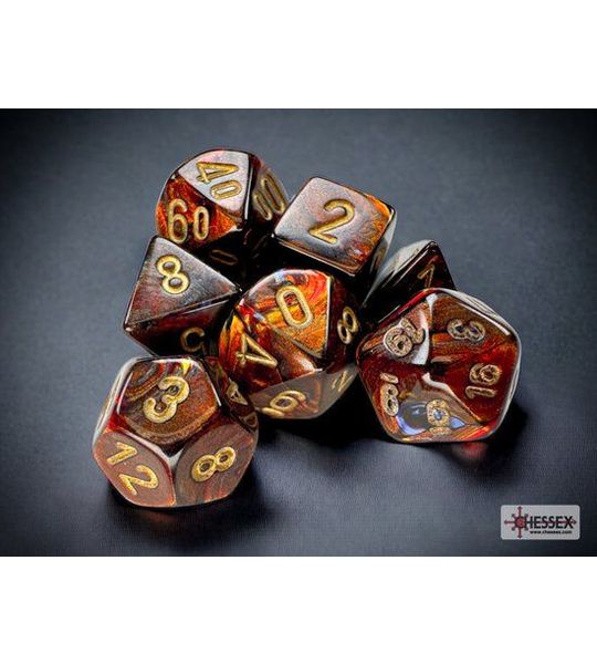 Chessex Scarab Mini-Polyhedral Blue Blood/gold Dobbelsteen Set (7 stuks)