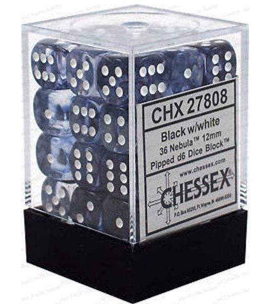 Chessex Nebula zwart/wit D6 12mm Dobbelsteen Set (36 stuks)