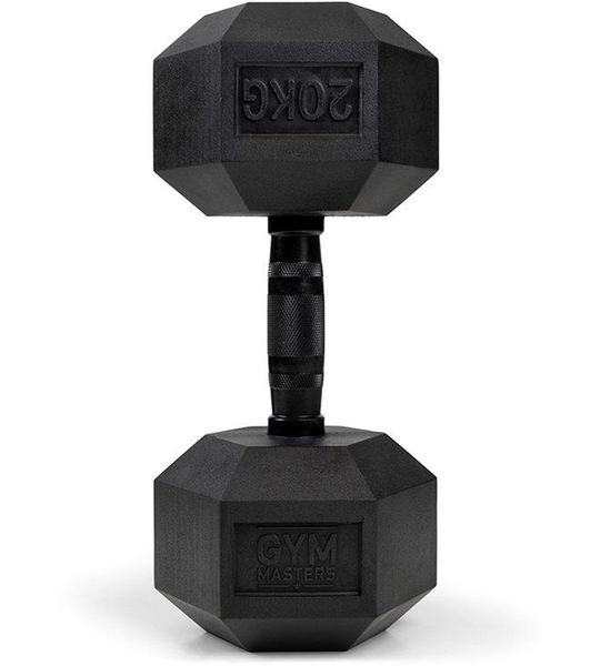 Gym Masters Dumbbell 20 kg – Hexagon Rubber Dumbbell – Zwart