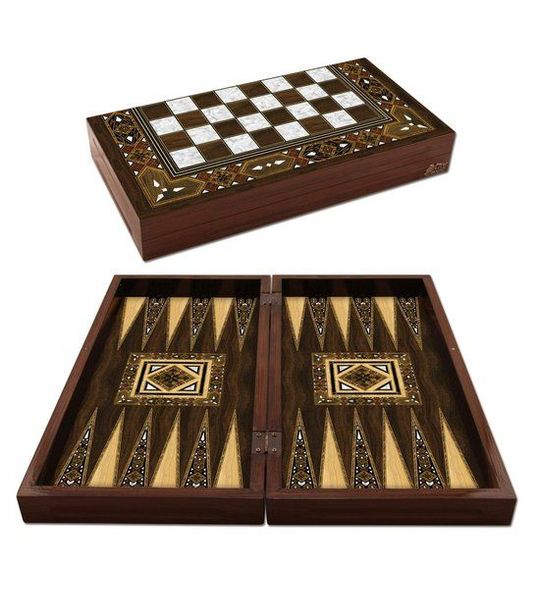 Backgammon / Dammen Antiek Mozaïek Parelmoer / Antik Mozaik Sedef Tavla / Dama
