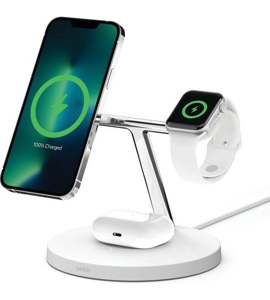 Belkin Belkin Boostcharge Pro 3-in-1 Wireless Charging Stand Met Magsafe Wit