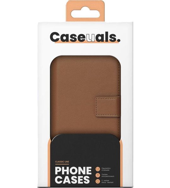 Caseuals Genuine Leather Wallet Bookcase Telefoonhoesje Voor Samsung Galaxy S24 Plus Bruin