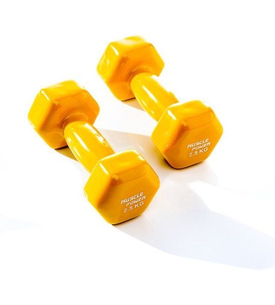 Muscle Power Vinyl Dumbbells - 2 x 2,5 kg - Geel