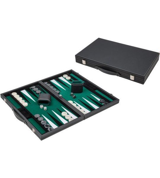 Philos Backgammon spel groot kunstleer zwart groen klassiek bordspel